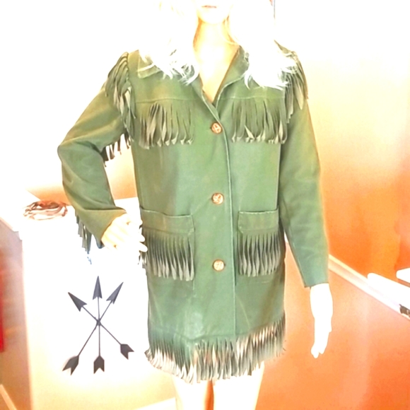 70's FRINGE Travelers OLIVE Green Water VEGAN ALL WEATHER Jacket - Picture 3 of 16